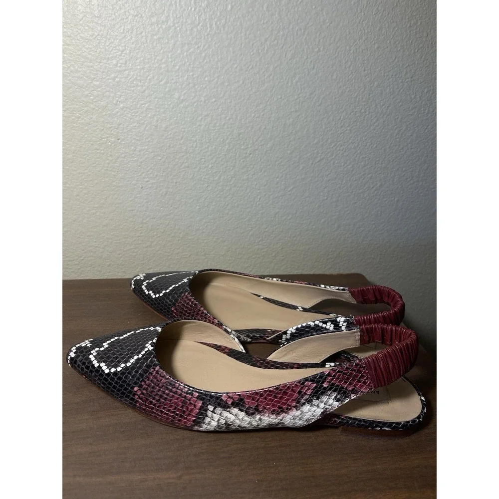 Antonio Melani Radyn Leather‎ Snake Print  Sling Back Flats Burgundy Black Sz 10